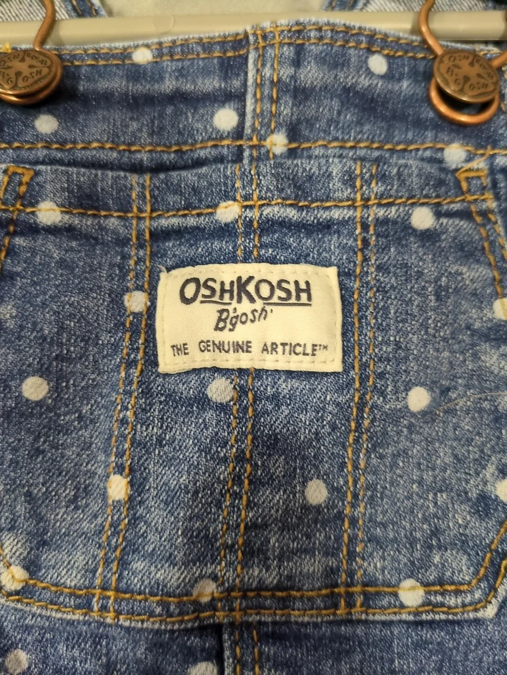 OshKosh B'gosh Girls 12M Polka Dot Denim Overalls Blue Vestbak